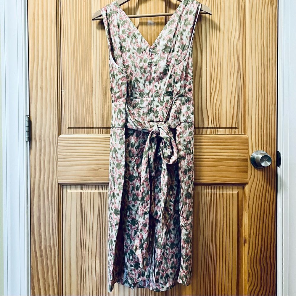 Talbots pink green white sleeveless cross bodice retro style midi dress 16 - Picture 2 of 10